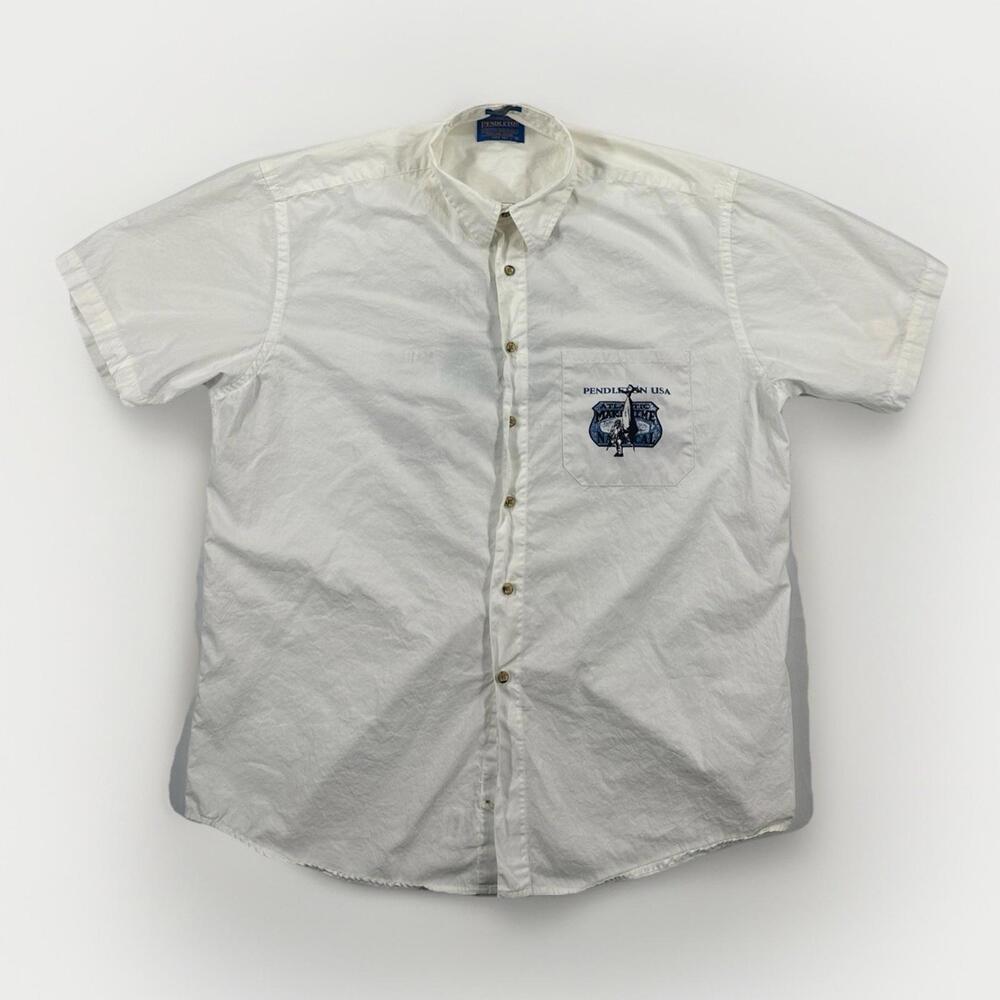 Rare Vintage Pendleton Sport Fishing White Button Down Collared Shirt Size Lrg